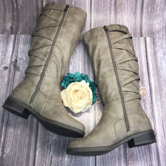 Journee Carly Taupe Vegan Leather Riding Boots 8M - Picture 2 of 11